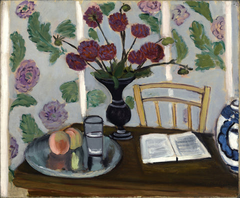 Still Life, Bouquet of Dahlias & White Book
