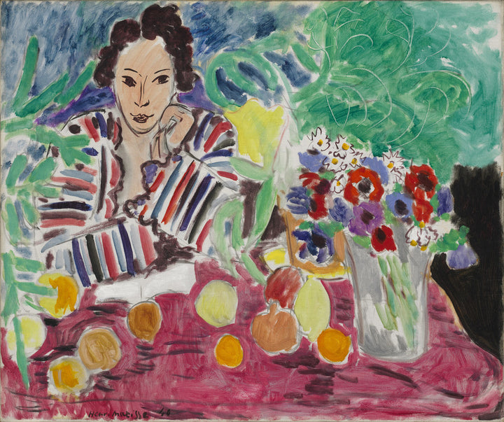 Striped Robe, Fruit, and Anemones