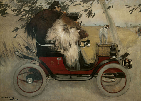 Ramón Casas i Pere Romeu en un automobil. Barcelona