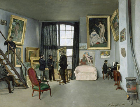 L'Atelier de Bazille, 9 rue de la Condamine a Paris Astruc ou Monet, Manet, Bazille, Edmond Maitre au piano