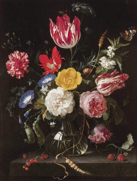 Glass Vase with Flowers on Stone Ledge, 1655-60