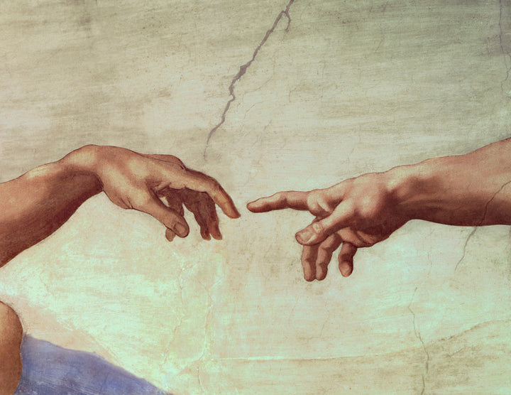 Hands of God and Adam, detail from The Creation of Adam, from the Sistine Ceiling (pre restoration)