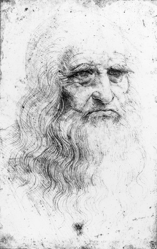 A pen sketch depicting an elderly bearded man in three-quarter view against a light background.