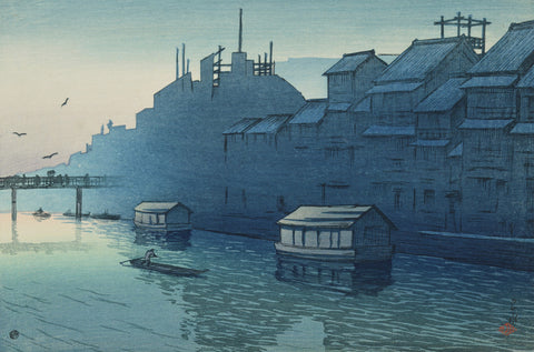 Dawn at Dotonbori, Osaka (Osaka Dotonbori no Asa), from the series Souvenirs of Travels, Second Series (Tabi-Miyage, Dai Ni Shu)