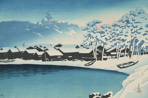 Snow Dawn at Ogi Port, Sado (Yuki no Akebono Sado Ogi Minato), from the series Souvenirs of Travels, Second Series (Tabi-Miyage, Dai Ni Shu)