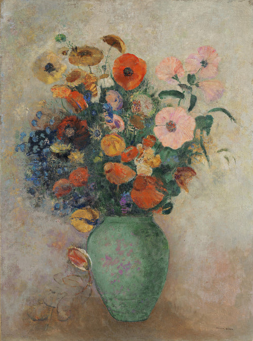 Bouquet of Flowers in a Green Vase