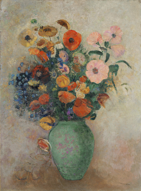 Bouquet of Flowers in a Green Vase