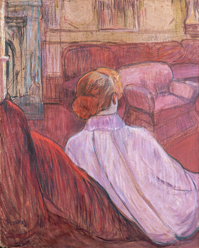 Woman Sat on a Red Settee