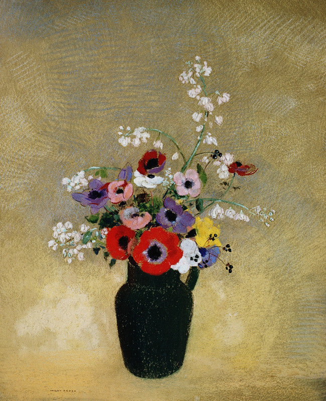 Large Green Vase with Mixed Flowers