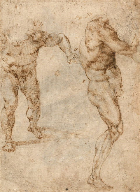 Two Nude Studies of a Man Storming Forward and Another Turning to the Right (verso)