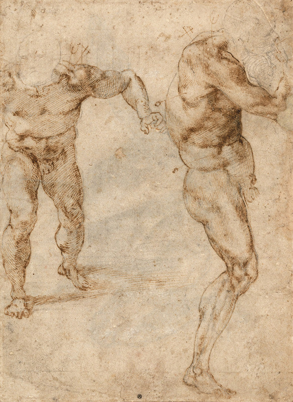 Two Nude Studies of a Man Storming Forward and Another Turning to the Right (verso)