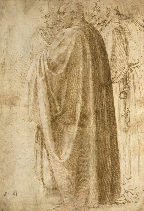 Three Standing Men in Wide Cloaks Turned to the Left (recto)