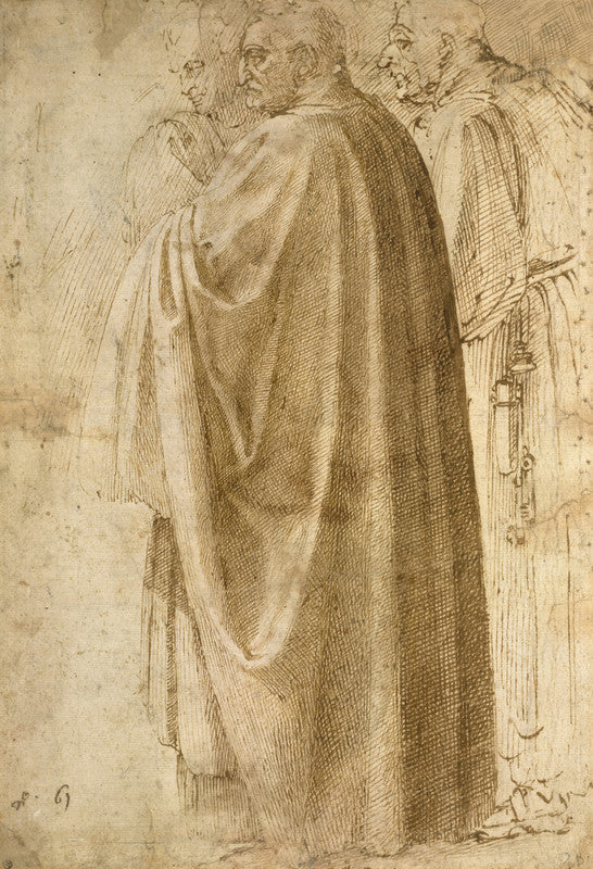 Three Standing Men in Wide Cloaks Turned to the Left (recto)