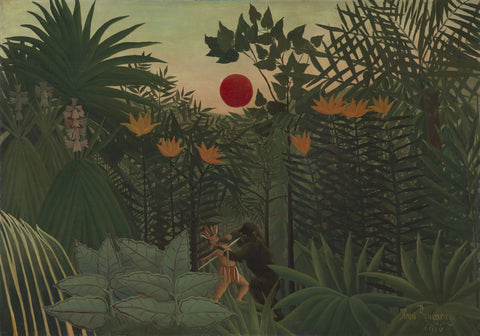 Tropical Landscape - An American Indian Struggling with a Gorilla