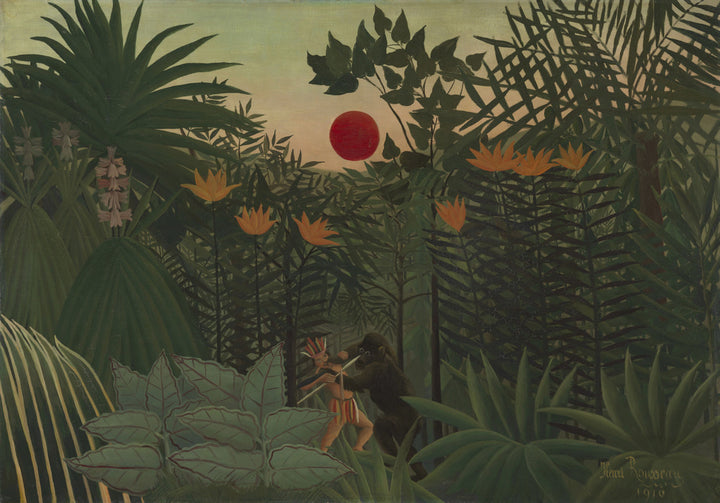 Tropical Landscape - An American Indian Struggling with a Gorilla
