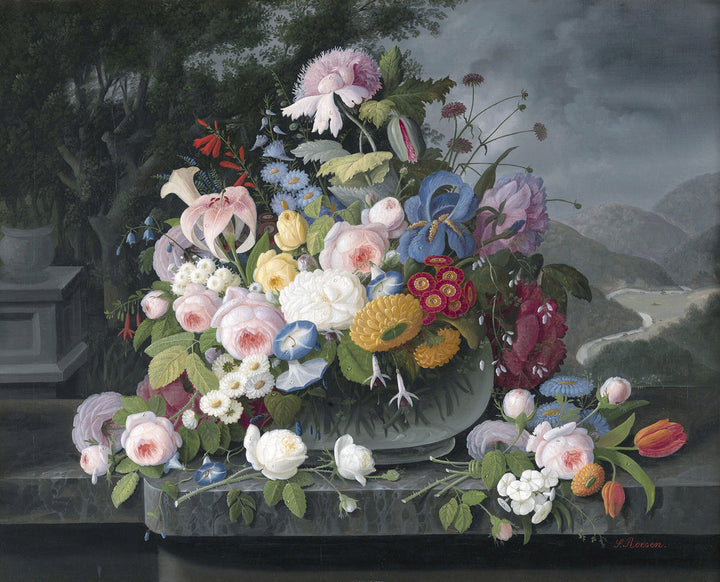 Still Life with Flowers and a Landscape