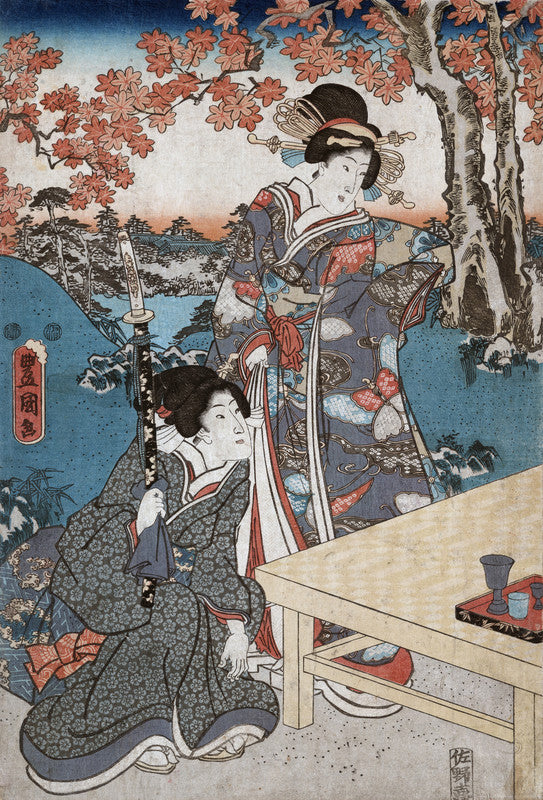 Court ladies gathering maple leaves