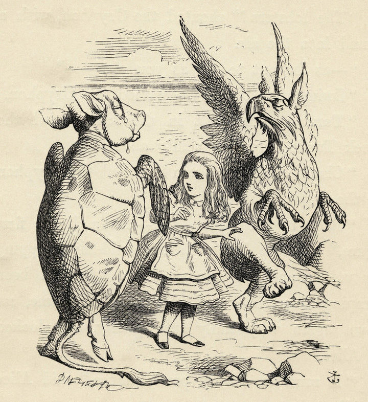 Alice with the Gryphon and the Mock Turtle, from 'Alice's Adventures in Wonderland' by Lewis Carroll