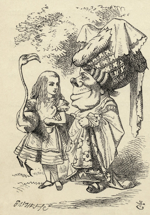 Alice with flamingo chats with the Duchess, from 'Alice's Adventures in Wonderland' by Lewis Carroll