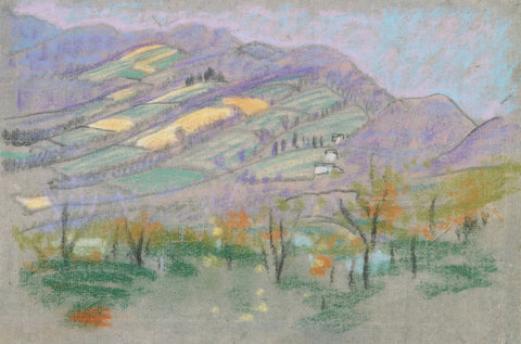 Landscape with purple mountains from A.B. Davies book, edition #50/50