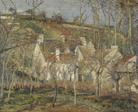Red roofs, corner of a village, winter