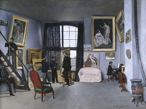 L'Atelier de Bazille, 9 rue de la Condamine a Paris Astruc ou Monet, Manet, Bazille, Edmond Maitre au piano