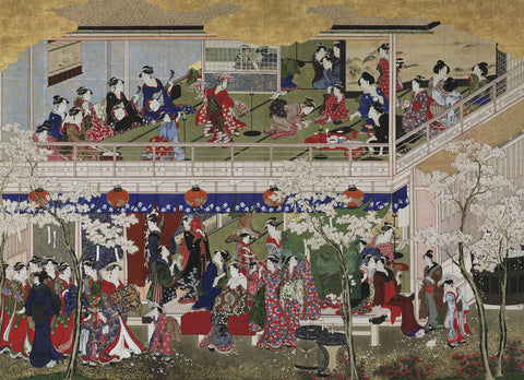 Cherry Blossoms at Yoshiwara (Yoshiwara no hana zu), Japanese, Edo period