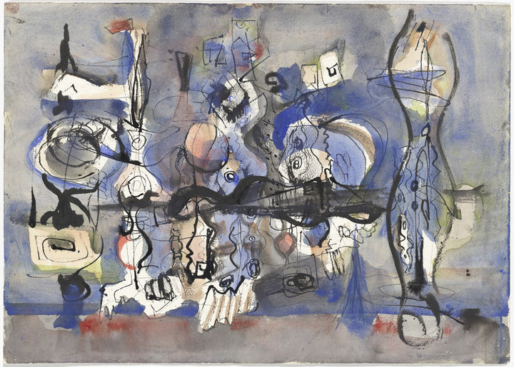 Abstract Composition in Blue, Black, Gray, Red, and Yellow