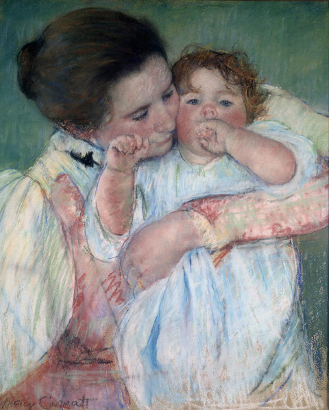 Mother and child on green background or Maternity