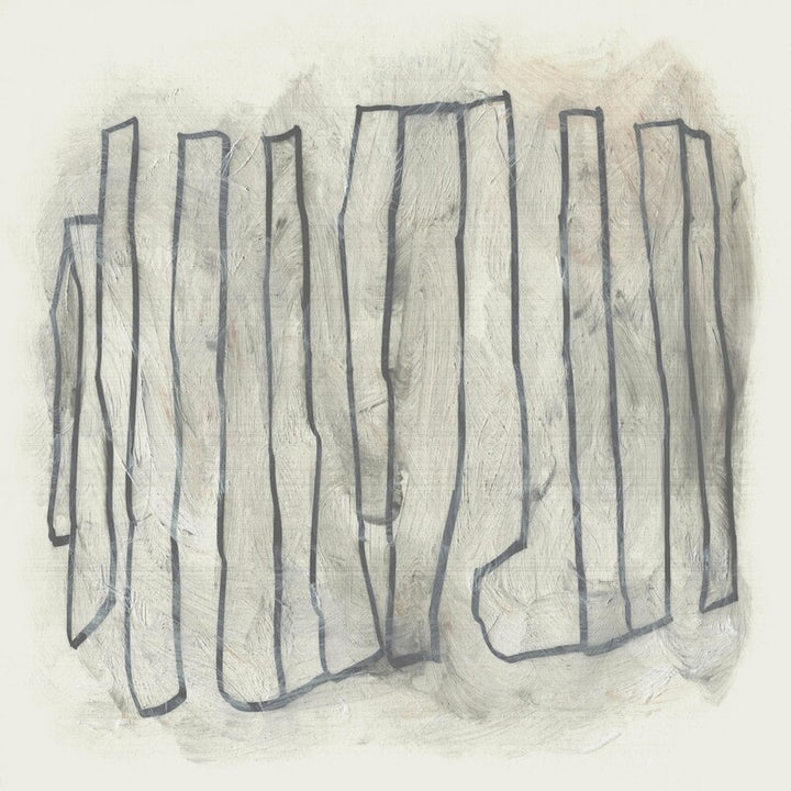 Pencil drawing of vertical rectangular forms with dark outlines on a light beige background with cross-hatched shading.