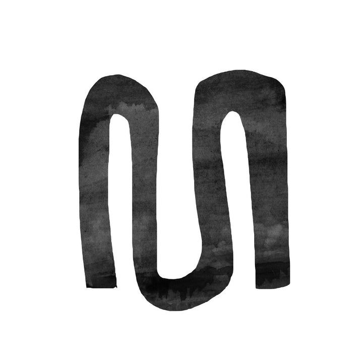 A black wavy shape resembling the number zero or abstract loop against a white background.