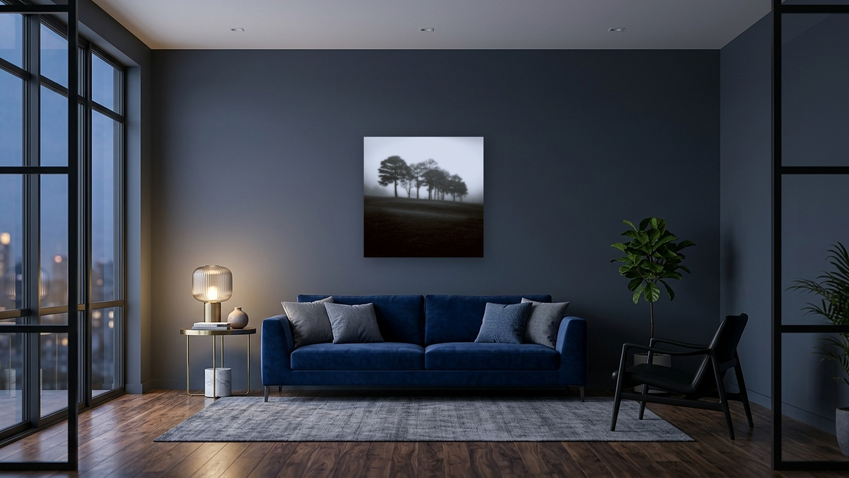 Fog Tree Study 2 by Jamie Cook, shown at 32 × 32 in (81.3 × 81.3 cm) as gallery-wrapped canvas, den