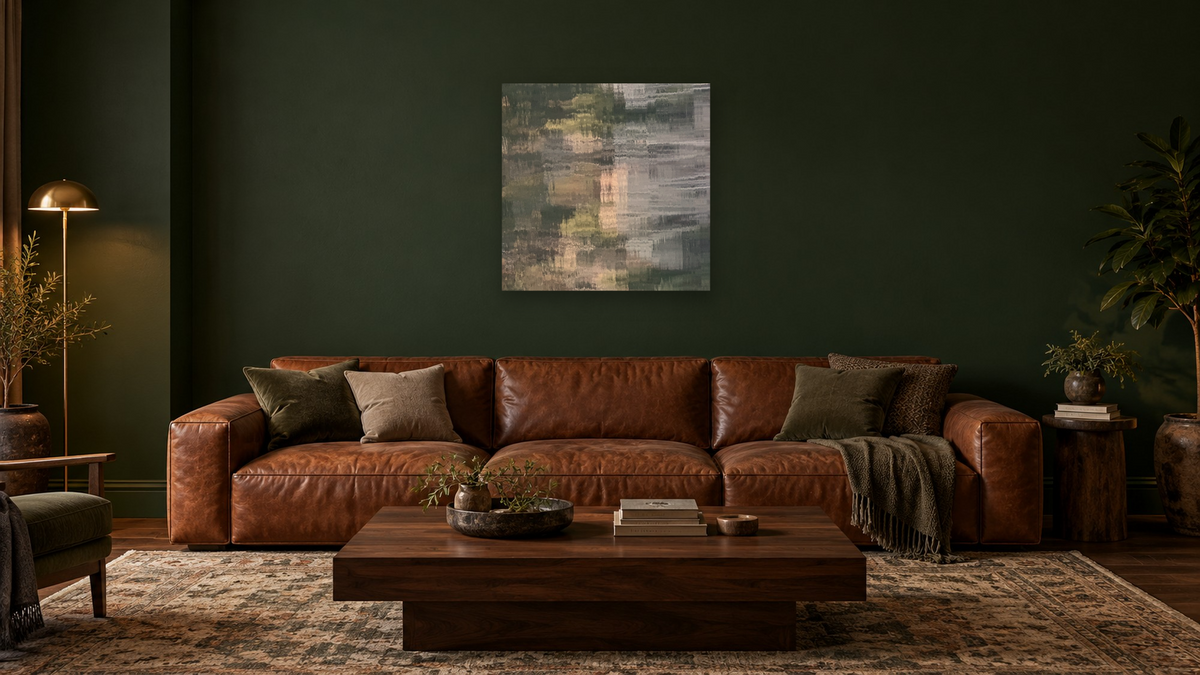 Echo in D Minor by Judith Rayl, shown at 32 × 32 in (81.3 × 81.3 cm) as gallery-wrapped canvas, den