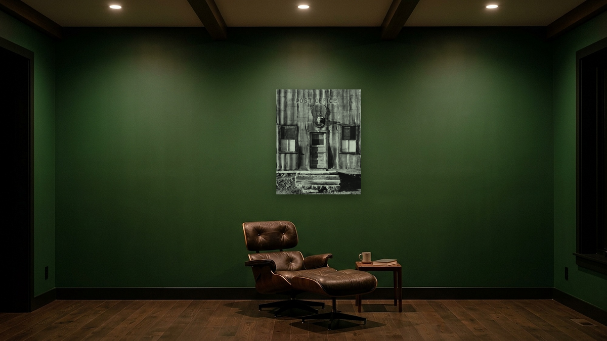 End of the Trail by Gordon Osmundson, shown at 32 × 40 in (81.3 × 101.6 cm) as gallery-wrapped canvas, den