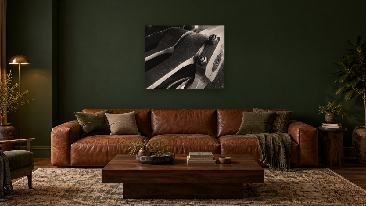 Oiled Rods, SP 2472 from the Railroad Series by Gordon Osmundson, shown at 32 × 40 in (81.3 × 101.6 cm) as gallery-wrapped canvas, den