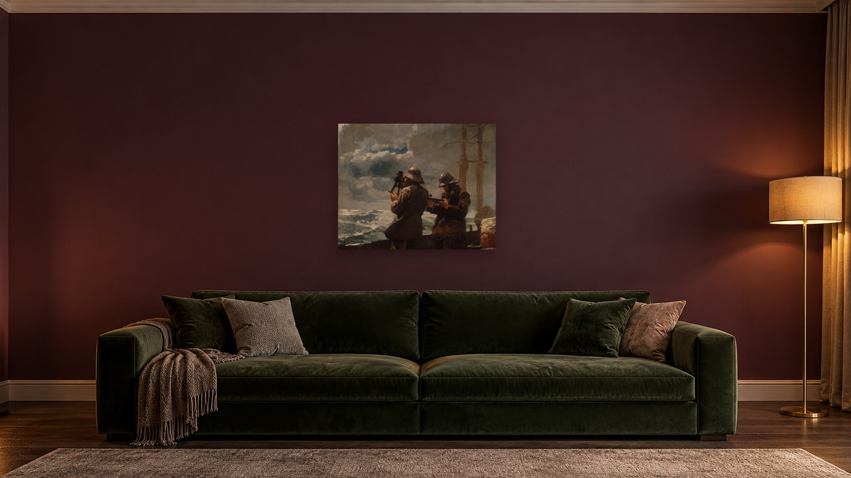 Eight Bells by Winslow Homer, shown at 32 × 40 in (81.3 × 101.6 cm) as gallery-wrapped canvas, den