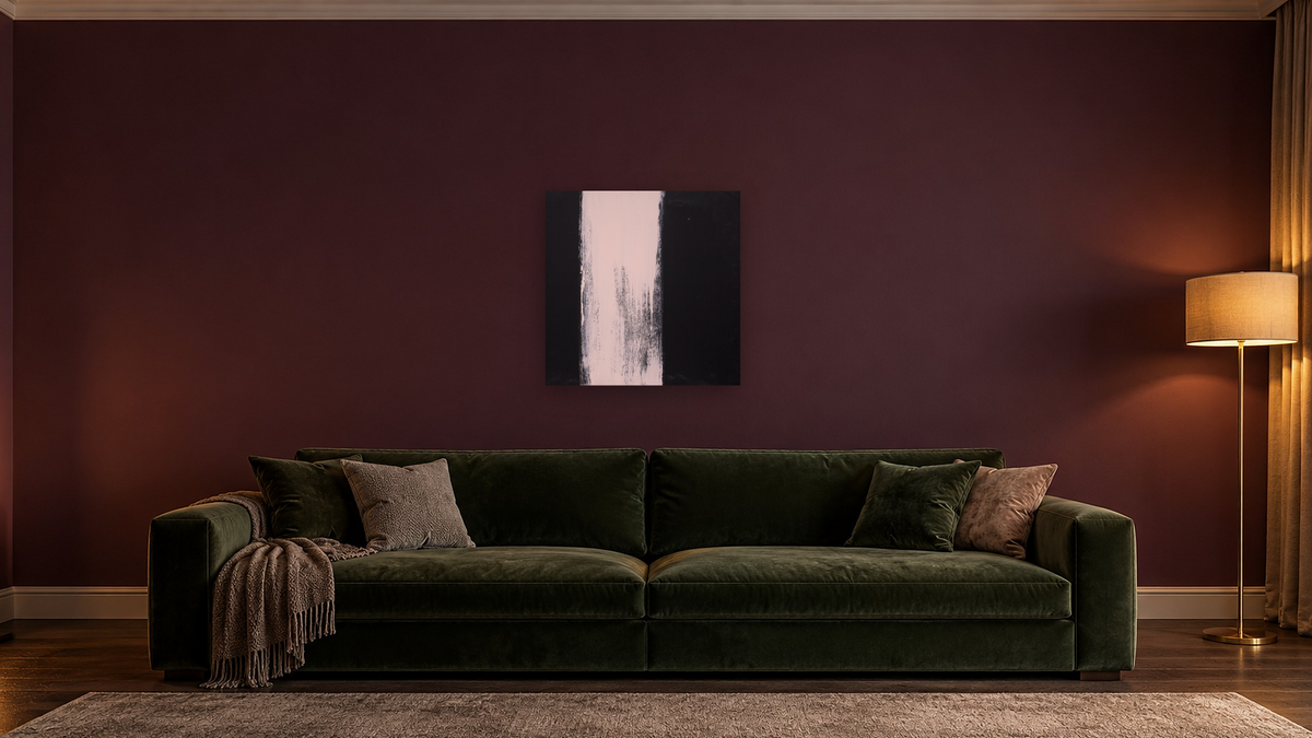 Black and White 1 by Tayt Modern, shown at 32 × 32 in (81.3 × 81.3 cm) as gallery-wrapped canvas, den