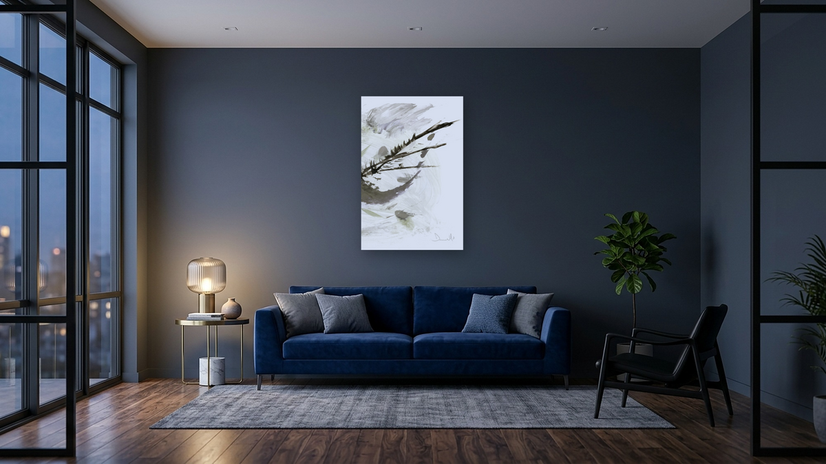 Bot 3 by Dan Hobday, shown at 28 × 42 in (71.1 × 106.7 cm) as gallery-wrapped canvas, den