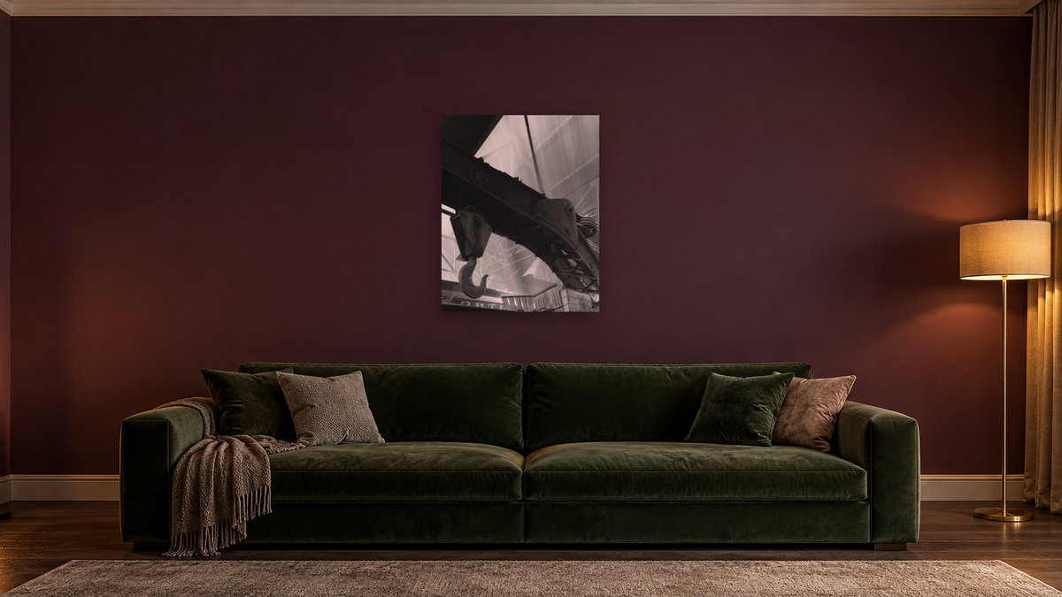 Hook & Boom from the Nevada Northern Series by Gordon Osmundson, shown at 32 × 40 in (81.3 × 101.6 cm) as gallery-wrapped canvas, den