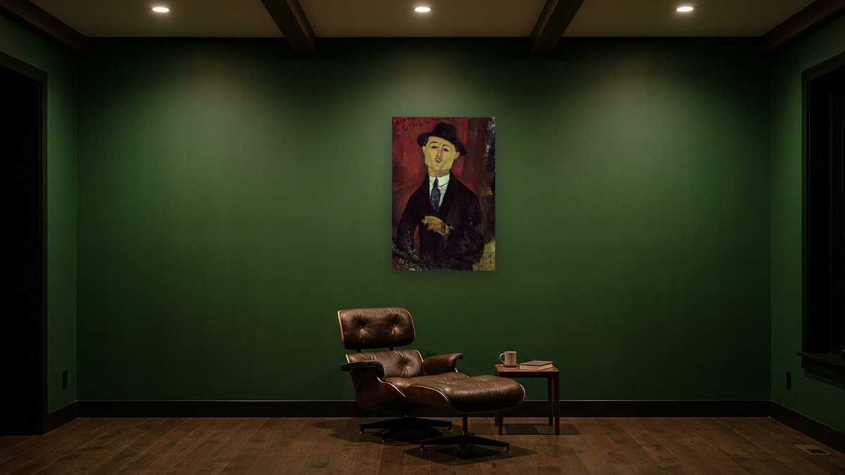 Paul Guillaume (1893-1934) Novo Pilota by Amedeo Modigliani, shown at 28 × 42 in (71.1 × 106.7 cm) as gallery-wrapped canvas, den