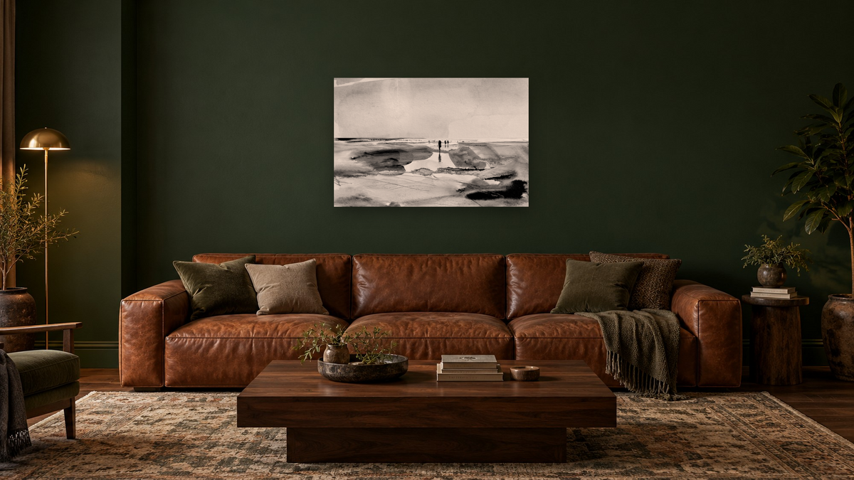 Beach Walk by Dan Hobday, shown at 28 × 42 in (71.1 × 106.7 cm) as gallery-wrapped canvas, den