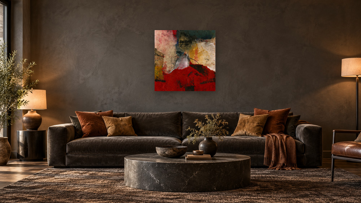 No. 373 by Michelle Oppenheimer, shown at 32 × 32 in (81.3 × 81.3 cm) as gallery-wrapped canvas, den