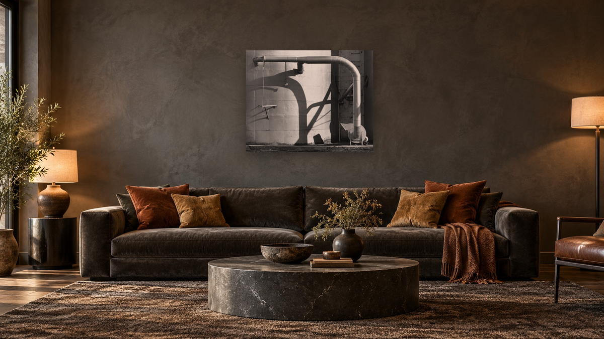 Arbuckle Warehouse #10 by Gordon Osmundson, shown at 32 × 40 in (81.3 × 101.6 cm) as gallery-wrapped canvas, den
