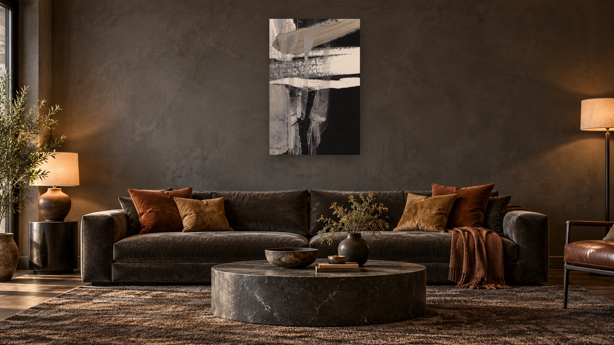 Mansin by Dan Hobday, shown at 28 × 42 in (71.1 × 106.7 cm) as gallery-wrapped canvas, den