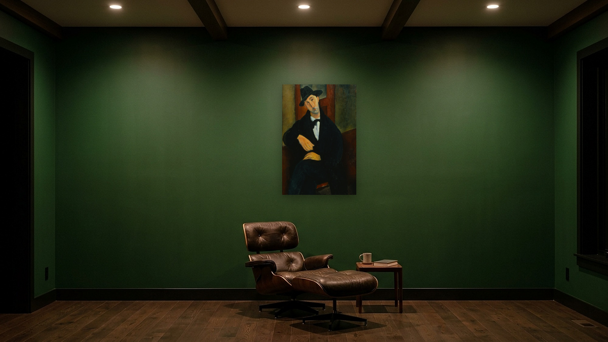 Portrait of Mario by Amedeo Modigliani, shown at 28 × 42 in (71.1 × 106.7 cm) as gallery-wrapped canvas, den