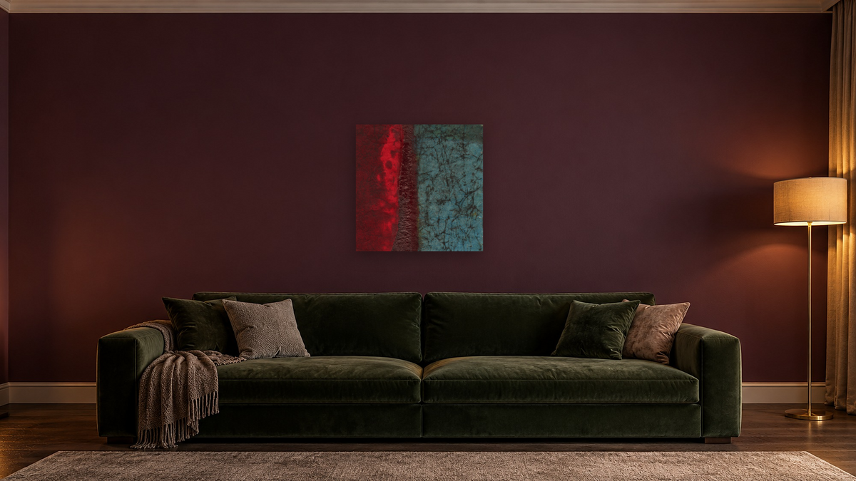 No. 5, shown at 32 × 32 in (81.3 × 81.3 cm) as gallery-wrapped canvas, den