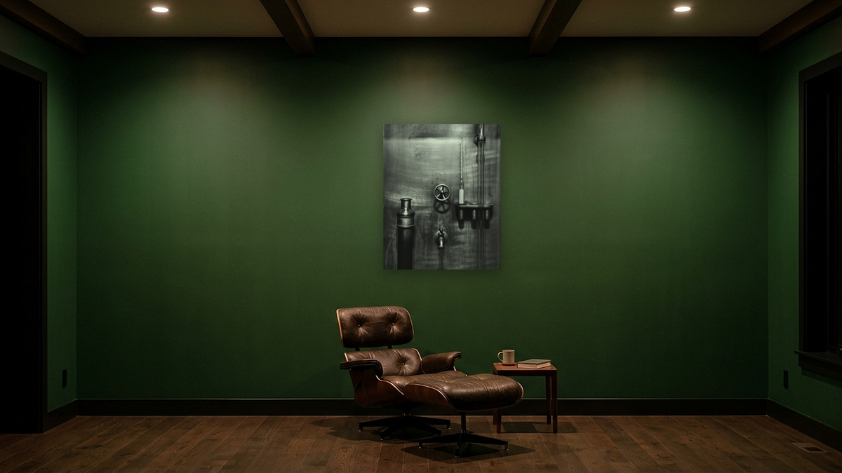 Anchor Steam #1 by Gordon Osmundson, shown at 32 × 40 in (81.3 × 101.6 cm) as gallery-wrapped canvas, den