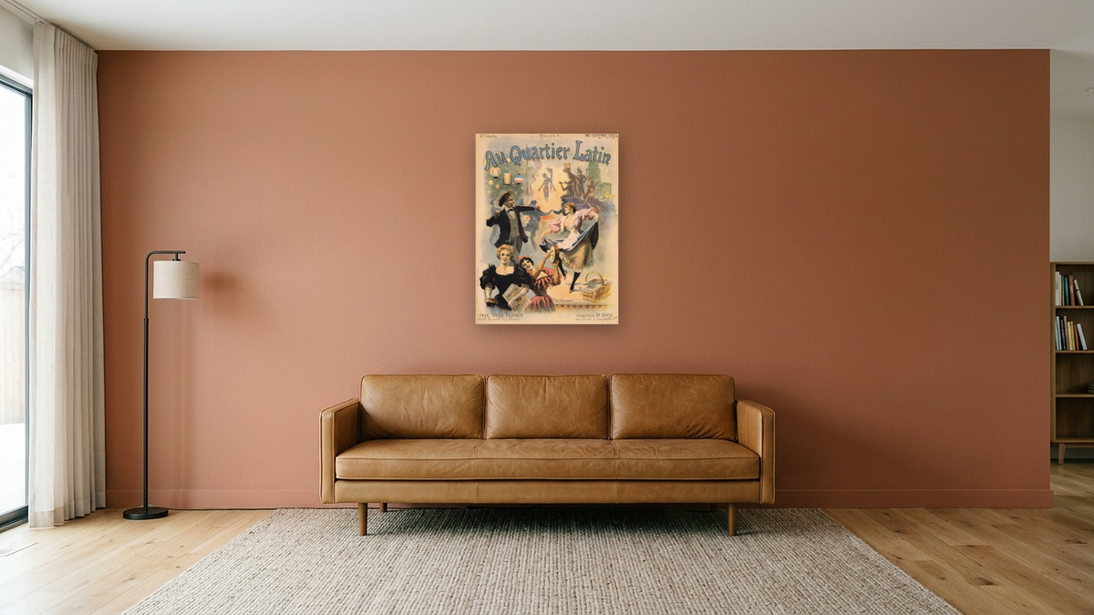 Au Quarter Latin Poster by Paul Merwart, shown at 30 × 40 in (76.2 × 101.6 cm) as gallery-wrapped canvas, media room