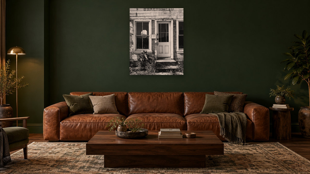 Purveyors of Kern County by Gordon Osmundson, shown at 32 × 40 in (81.3 × 101.6 cm) as gallery-wrapped canvas, den