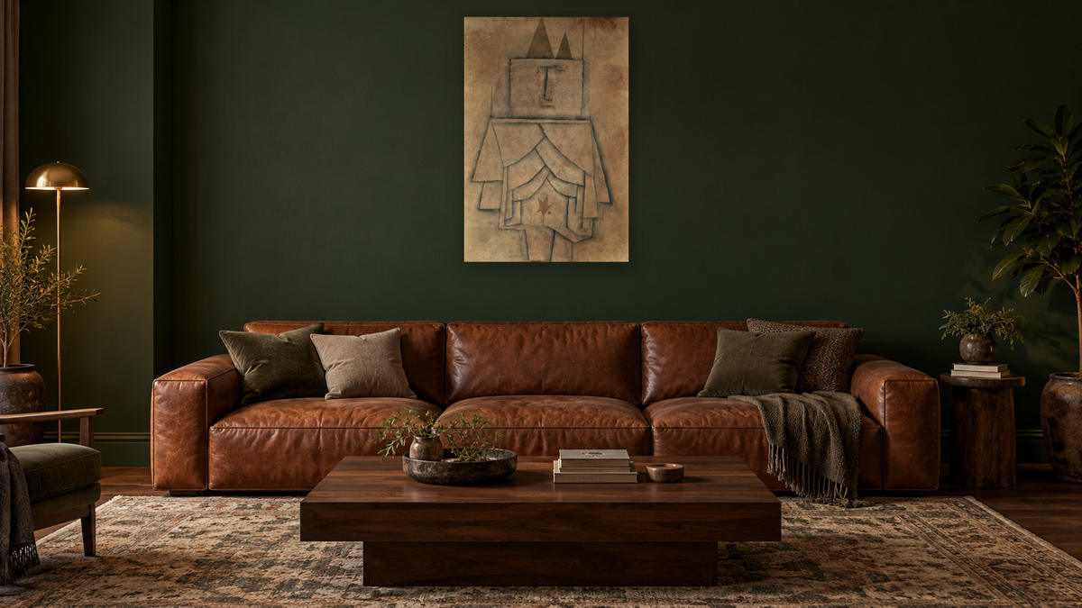 Torwachterstolz by Paul Klee, shown at 28 × 42 in (71.1 × 106.7 cm) as gallery-wrapped canvas, den